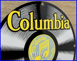 Vintage Columbia Records Porcelain Sign Record Player Gramophone Gas Oil Rca