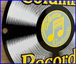 Vintage Columbia Records Porcelain Sign Record Player Gramophone Gas Oil Rca