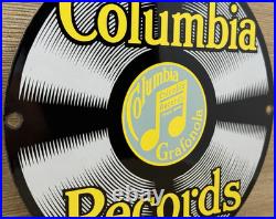 Vintage Columbia Records Porcelain Sign Record Player Gramophone Gas Oil Rca