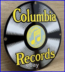 Vintage Columbia Records Porcelain Sign Record Player Gramophone Gas Oil Rca