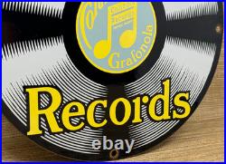 Vintage Columbia Records Porcelain Sign Record Player Gramophone Gas Oil Rca
