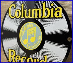 Vintage Columbia Records Porcelain Sign Record Player Gramophone Gas Oil Rca