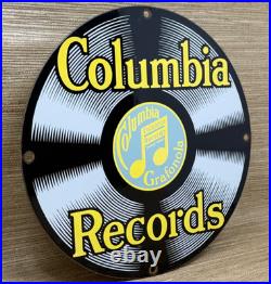 Vintage Columbia Records Porcelain Sign Record Player Gramophone Gas Oil Rca