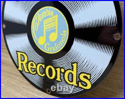 Vintage Columbia Records Porcelain Sign Record Player Gramophone Gas Oil Rca