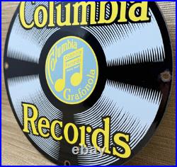 Vintage Columbia Records Porcelain Sign Record Player Gramophone Gas Oil Rca