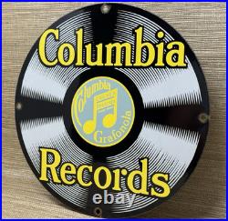 Vintage Columbia Records Porcelain Sign Record Player Gramophone Gas Oil Rca
