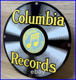 Vintage Columbia Records Porcelain Sign Record Player Gramophone Gas Oil Rca