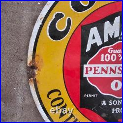 Vintage Conoco Amalie Pennsyl Old Us Gasoline Oil Gas Pump Enamel Porcelain Sign