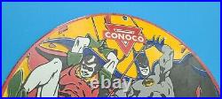 Vintage Conoco Batman Robin Gas Porcelain Gasoline & Oil Comic Pump Plate Sign