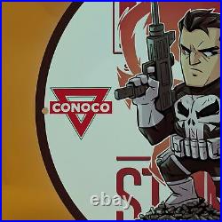 Vintage Conoco Gasoline Porcelain Punisher Marvel Hero Comic Book Avengers Sign