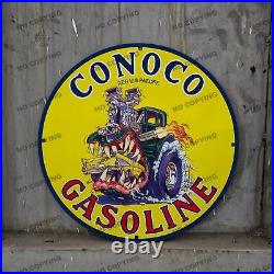 Vintage Conoco Gasoline Porcelain Sign Gas Station Pump Plate Motor Oil Service