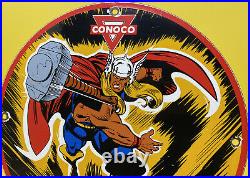 Vintage Conoco N-tane Gasoline Porcelain Thor Sign Motor Oil Marvel Comics Rare