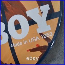 Vintage Convex 1953 Playboy USA Old Gasoline Oil Gas Pump Enamel Porcelain Sign