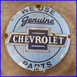 Vintage Convex Chevrolet Part Old Us Gasoline Oil Gas Pump Enamel Porcelain Sign