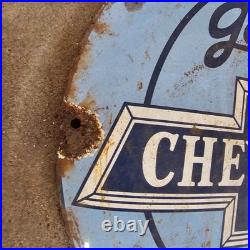 Vintage Convex Chevrolet Part Old Us Gasoline Oil Gas Pump Enamel Porcelain Sign