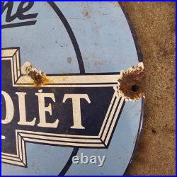 Vintage Convex Chevrolet Part Old Us Gasoline Oil Gas Pump Enamel Porcelain Sign