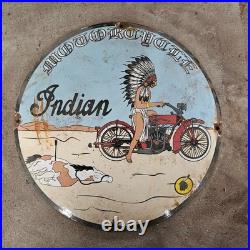 Vintage Convex Indian Motor Old Us Gasoline Oil Gas Pump Enamel Porcelain Sign