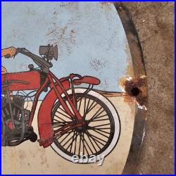 Vintage Convex Indian Motor Old Us Gasoline Oil Gas Pump Enamel Porcelain Sign