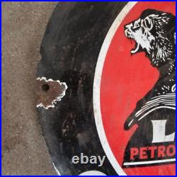 Vintage Convex Lion Red Old Us Gasoline Oil Gas Pump Enamel Porcelain Sign