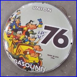 Vintage Convex Union 76 1956 Us Gasoline Oil Gas Pump Enamel Porcelain Sign