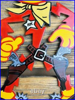 Vintage Cowboy Reddy Kilowat Electric Power Company Gasoline Oil Station Sign