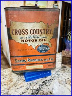 Vintage Cross Country Pennsylvania Motor Oil 2 Gallon Oil Can Sears Roebuck & Co Vintage Cross Country Pennsylvania Motor Oil 2 Gallon Oil Can Sears Roebuck & Co
