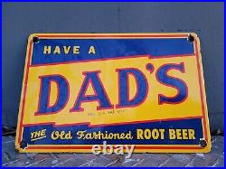 Vintage Dads Root Beer Porcelain Sign Soda Pop Cola Beverage Advertising Gas Oil