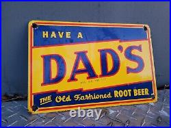 Vintage Dads Root Beer Porcelain Sign Soda Pop Cola Beverage Advertising Gas Oil