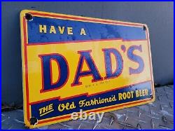 Vintage Dads Root Beer Porcelain Sign Soda Pop Cola Beverage Advertising Gas Oil