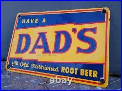 Vintage Dads Root Beer Porcelain Sign Soda Pop Cola Beverage Advertising Gas Oil