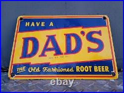 Vintage Dads Root Beer Porcelain Sign Soda Pop Cola Beverage Advertising Gas Oil