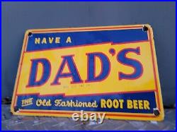 Vintage Dads Root Beer Porcelain Sign Soda Pop Cola Beverage Advertising Gas Oil