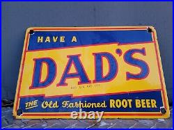 Vintage Dads Root Beer Porcelain Sign Soda Pop Cola Beverage Advertising Gas Oil