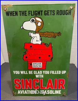 Vintage Dated 1953 Sinclair Aviation Gasoline 15 Porcelain Gas Pump Sign Snoopy
