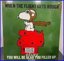 Vintage Dated 1953 Sinclair Aviation Gasoline 15 Porcelain Gas Pump Sign Snoopy
