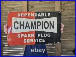 Vintage Dependable Champion Spark Plug Service Porcelain Sign Appx 16 X 9.5