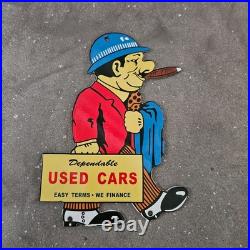 Vintage Dependable Used Cars Old Us Gasoline Oil Gas Pump Enamel Porcelain Sign