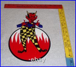 Vintage Devil Smiling + Yellow Suspenders 12 Metal Satan Evil Gasoline Oil Sign