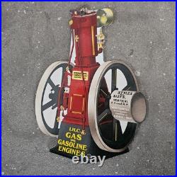 Vintage Die Cut Gas Or Ihc Old Us Gasoline Oil Gas Pump Enamel Porcelain Sign