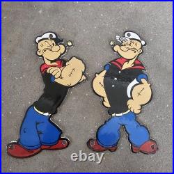 Vintage Die Cut Popeye Old Us Gasoline Oil Gas Pump Enamel Porcelain Sign