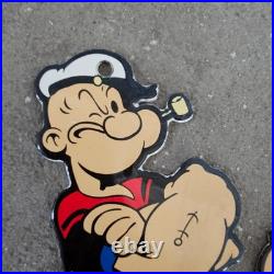 Vintage Die Cut Popeye Old Us Gasoline Oil Gas Pump Enamel Porcelain Sign