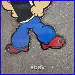 Vintage Die Cut Popeye Old Us Gasoline Oil Gas Pump Enamel Porcelain Sign