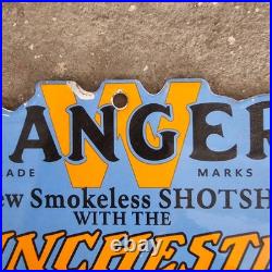 Vintage Die Cut Winchester Ra Old Us Gasoline Oil Gas Pump Enamel Porcelain Sign