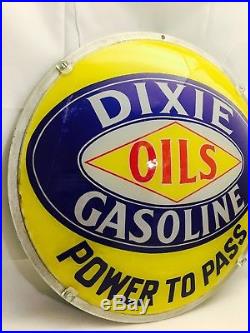 Vintage Dixie Gasoline Oils Power to Pass Gas Pump Globe Lens Mounted for Displa