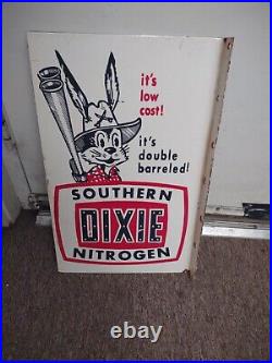 Vintage Dixie Southern Nitrogen Heavy Porcelain Flange Sign, (20x 13)