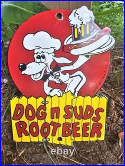Vintage Dog N Suds Root Beer Porcelain Diner Restaurant Gas Oil Sign Vintage Dog N Suds Root Beer Porcelain Diner Restaurant Gas Oil Sign