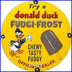 Vintage Donald Duck Porcelain Sign Fudgi-frost Disney Gas Station Ice Cream Oil