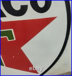 Vintage Double Sided Texaco Gas & Oil Porcelain Enamel Sign