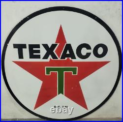Vintage Double Sided Texaco Gas & Oil Porcelain Enamel Sign
