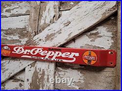 Vintage Dr Pepper Porcelain Sign Door Push Bar Soda Pop Beverage Bottle Gas Oil